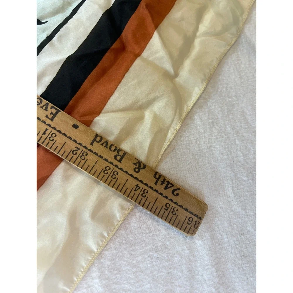 Vintage Bird Graphic Square Scarf Cream Orange Black 34.5 In. Silk Like Folk Art